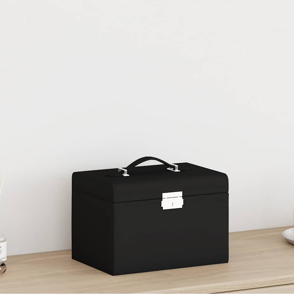 vidaXL Sieradendoosje 3-laags spiegel afsluitbaar 26x18x17,5 cm zwart afbeelding