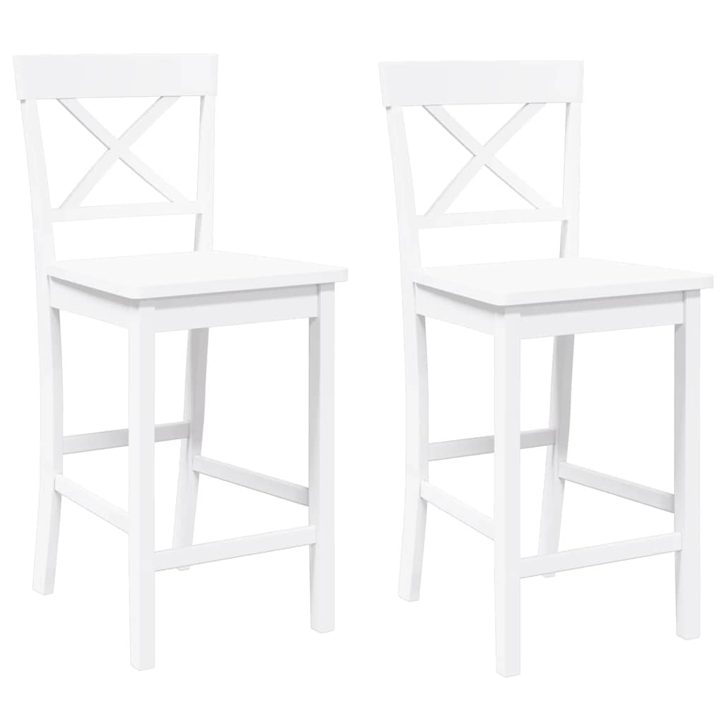 Thumbnail - vidaXL Barhocker 2 Stk. Weiß Massivholz Gummibaum