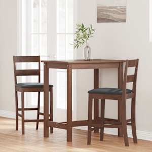 Bar stoli z blazinami 2 kosa Brown Solid Wood Rubber - slika 3