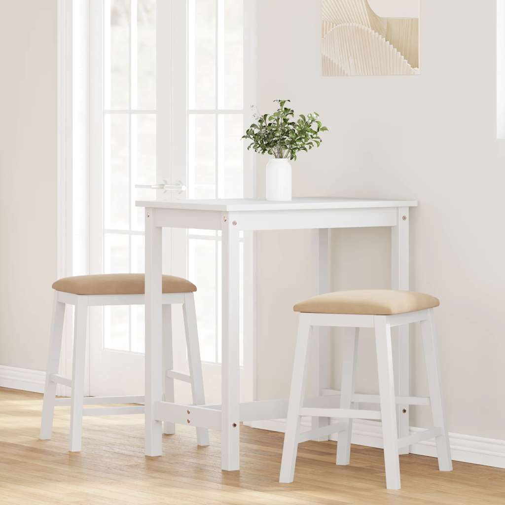 vidaXL Barstoelen met kussens 2 st massief hout rubber wit afbeelding