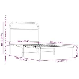 Rám postele bez matrace 90x200 cm kouřový dub kompozitní dřevo - obrázek 9