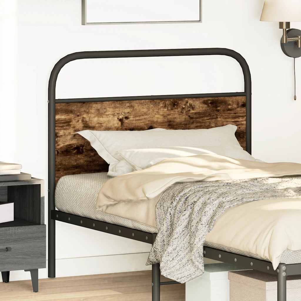 vidaXL Hoofdbord 100 cm staal en bewerkt hout gerookt eikenkleurig afbeelding