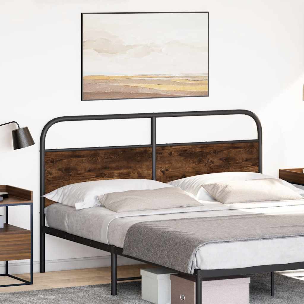 vidaXL Hoofdbord 160 cm staal en bewerkt hout gerookt eikenkleurig afbeelding