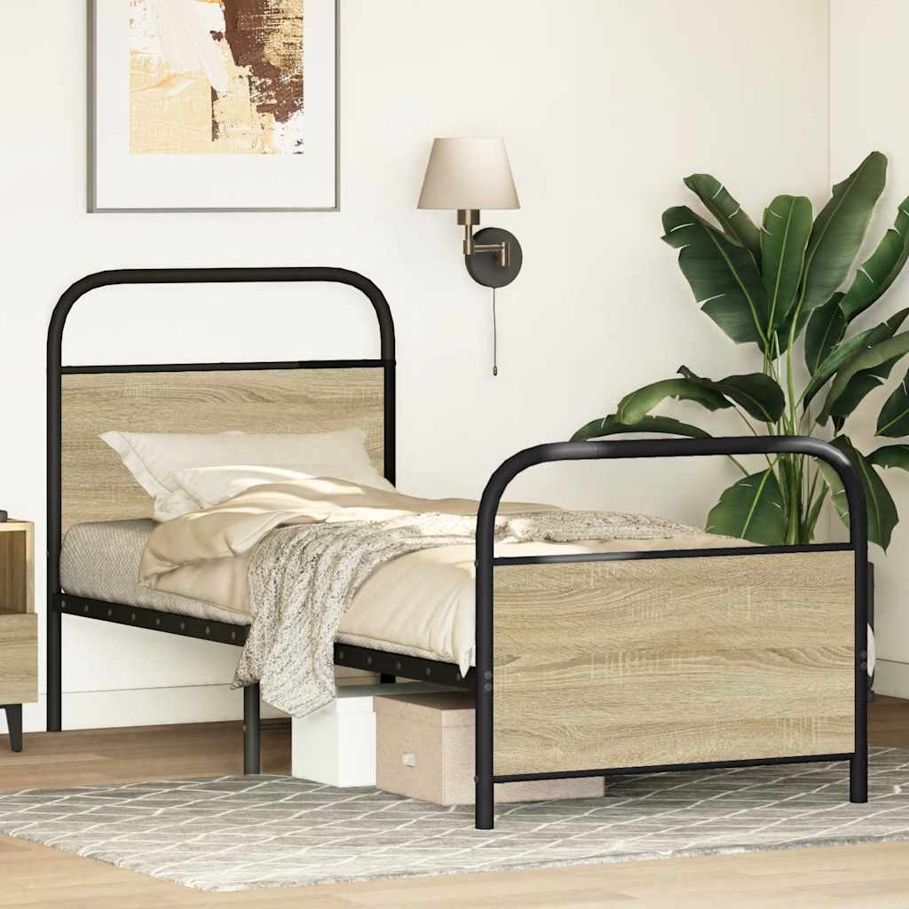 vidaXL Bedframe zonder matras bewerkt hout sonoma eikenkleur 75x190 cm afbeelding