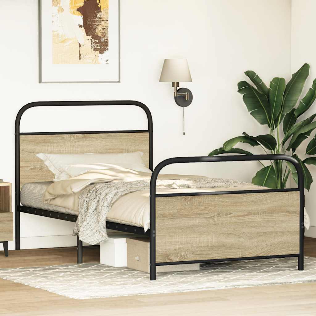 vidaXL Bedframe zonder matras bewerkt hout sonoma eikenkleur 107x203cm afbeelding