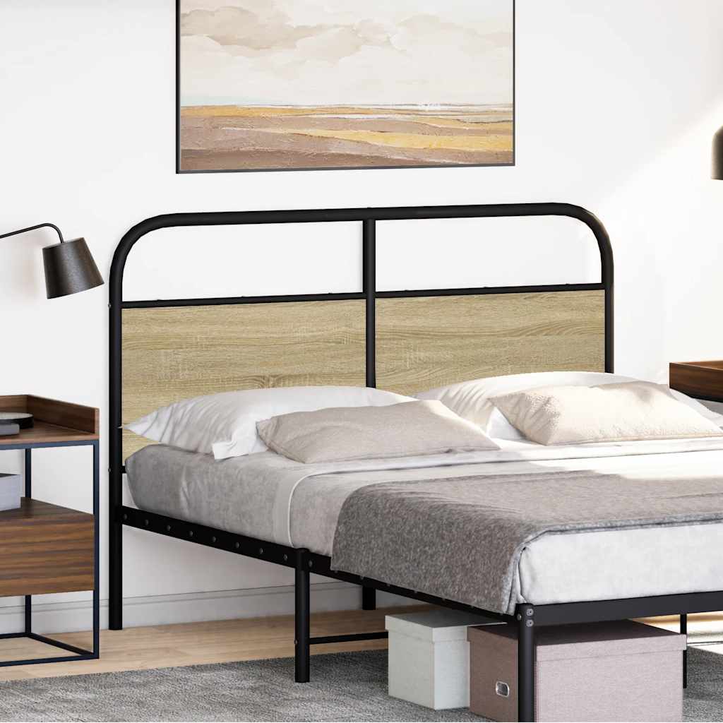 vidaXL Hoofdbord 135 cm staal en bewerkt hout sonoma eikenkleurig afbeelding