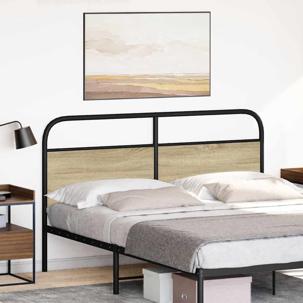 vidaXL Hoofdbord 160 cm staal en bewerkt hout sonoma eikenkleurig afbeelding