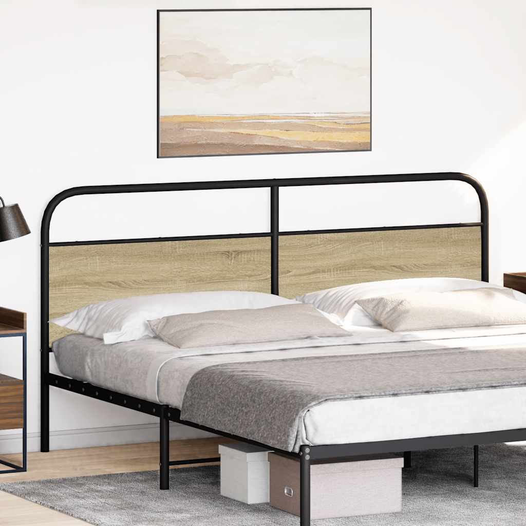 vidaXL Hoofdbord 190 cm staal en bewerkt hout sonoma eikenkleurig afbeelding