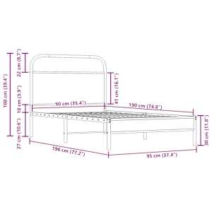 Rám postele bez matrace 90x190 cm kouřový dub kompozitní dřevo - obrázek 9