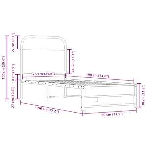 Rám postele bez matrace 75x190 cm kouřový dub kompozitní dřevo - obrázek 9