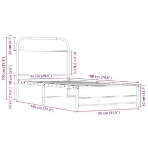 Rám postele bez matrace 75x190 cm dub sonoma kompozitní dřevo - obrázek 9