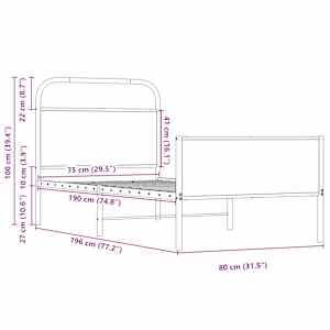 Rám postele bez matrace 75x190 cm dub sonoma kompozitní dřevo - obrázek 9