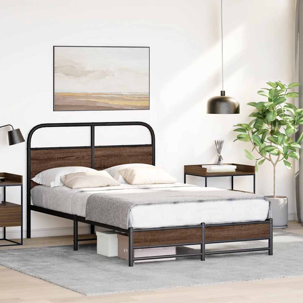 vidaXL Bedframe zonder matras bewerkt hout bruin eikenkleur 140x200 cm, foto 2