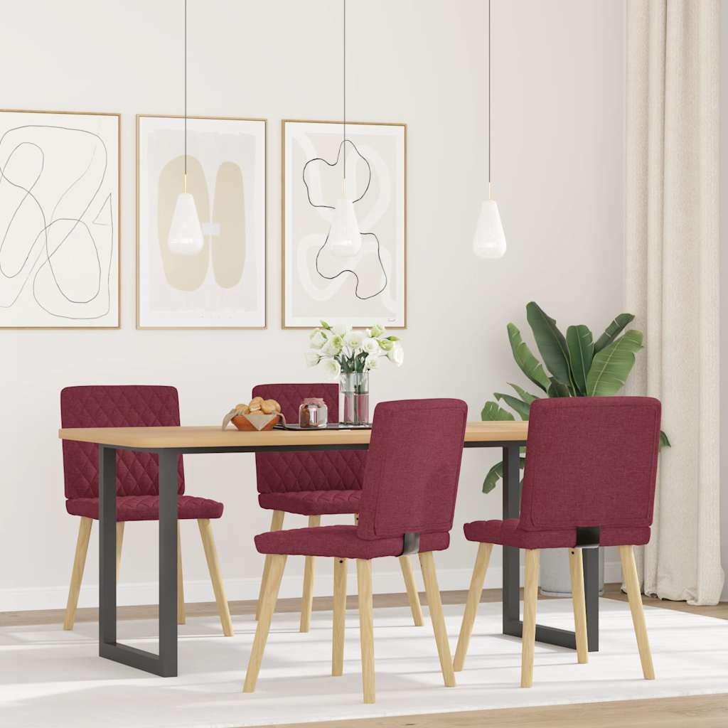 vidaXL Scaune de bucătărie, 4 buc., roșu vin, material  textil