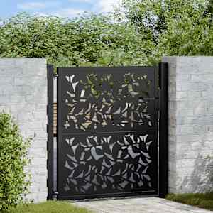 Zahradní brána černá 100 x 100 cm ocelový design křídla - obrázek 1