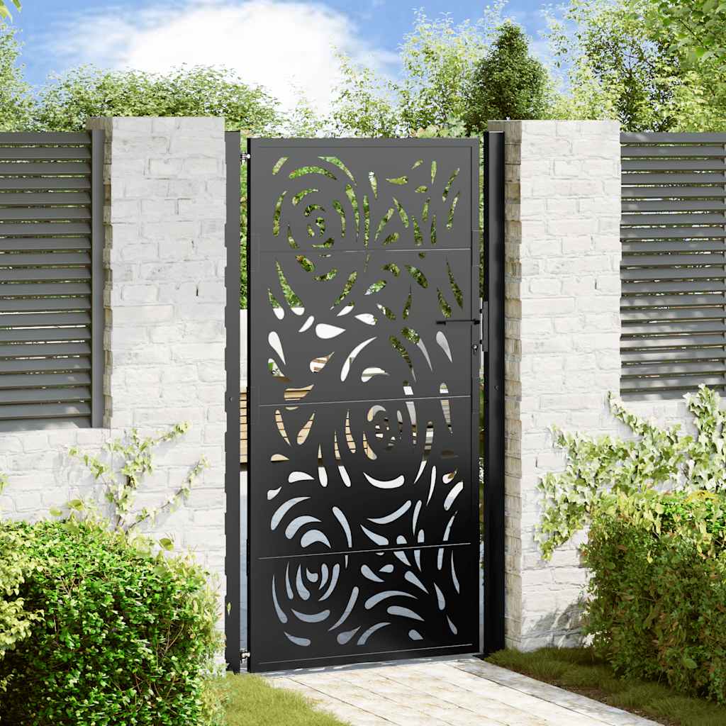 vidaXL Gartentor Schwarz 105 x 180 cm Stahl Flammendesign