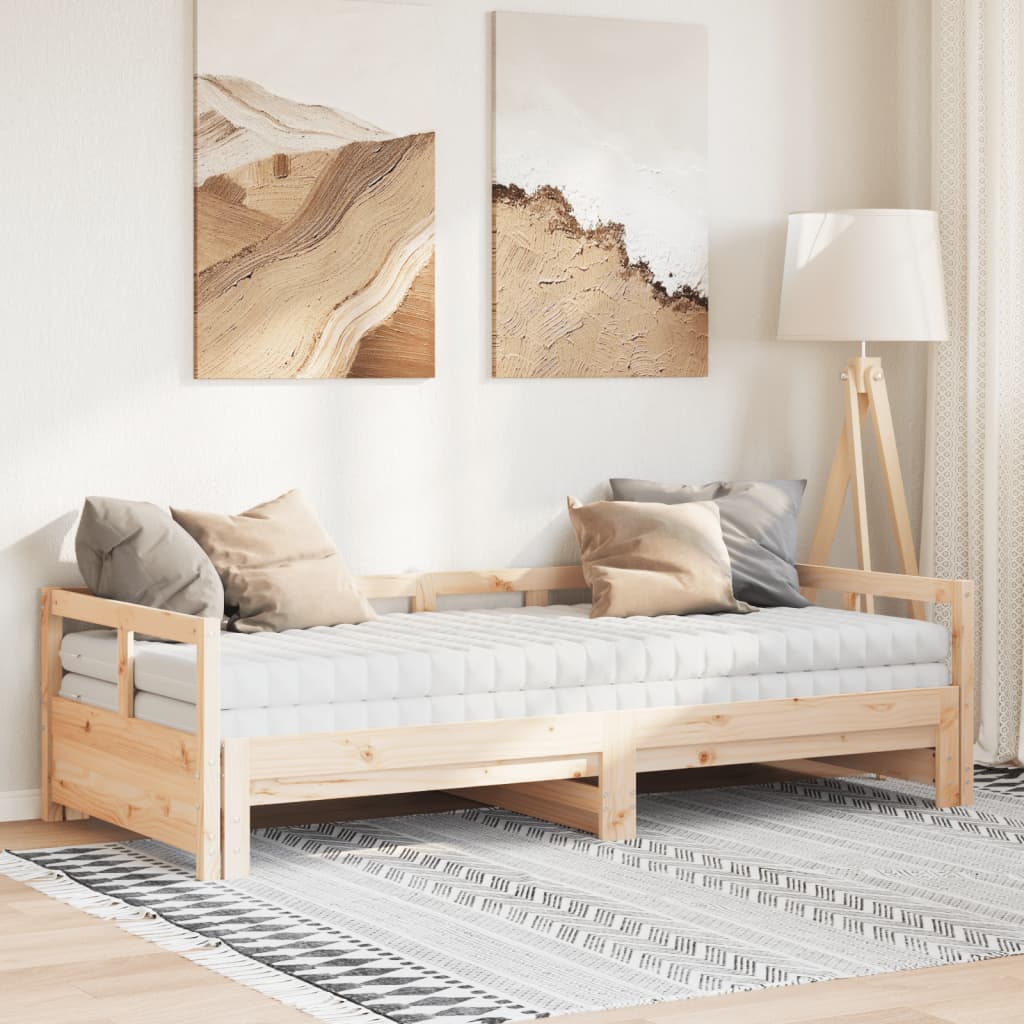 vidaXL Slaapbank met onderschuifbed en matras 90x200 cm grenenhout afbeelding
