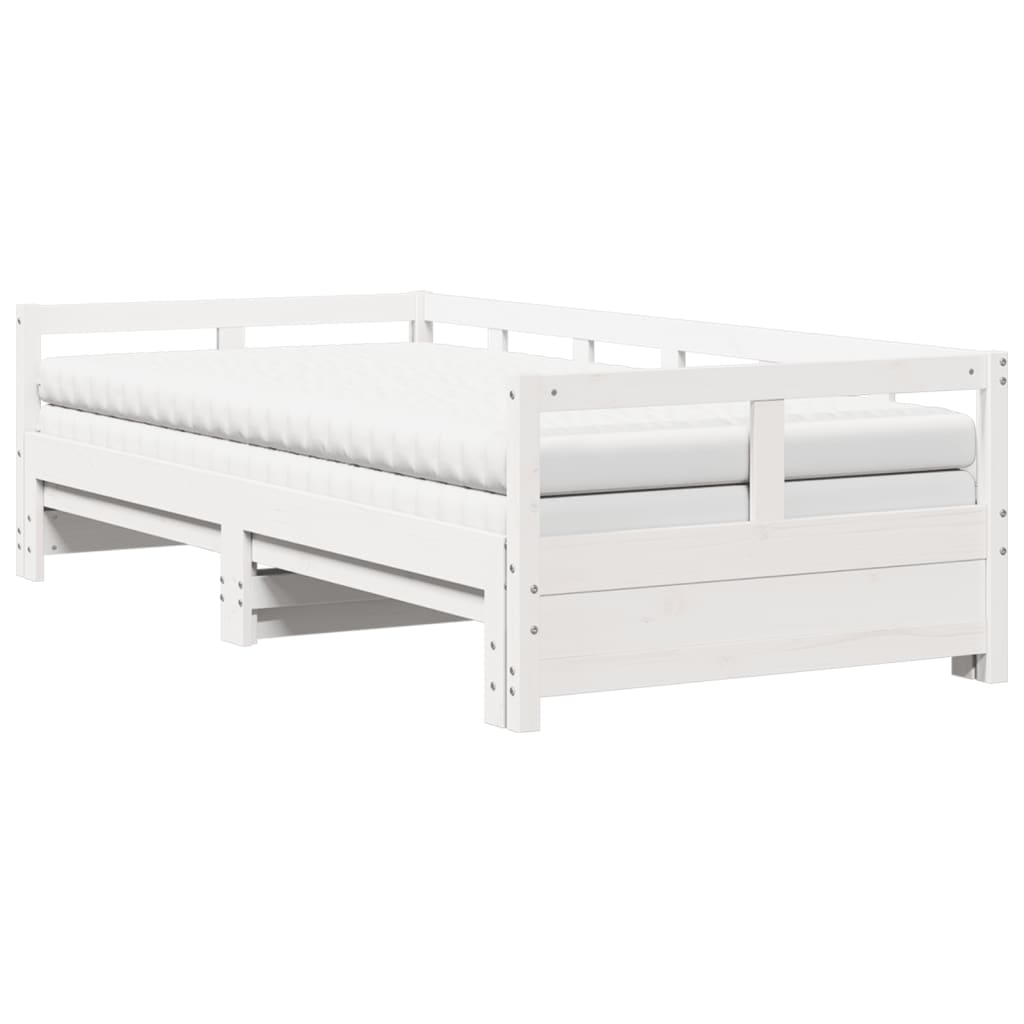 vidaXL Slaapbank met onderschuifbed en matras 90x200 cm grenenhout wit, foto 3