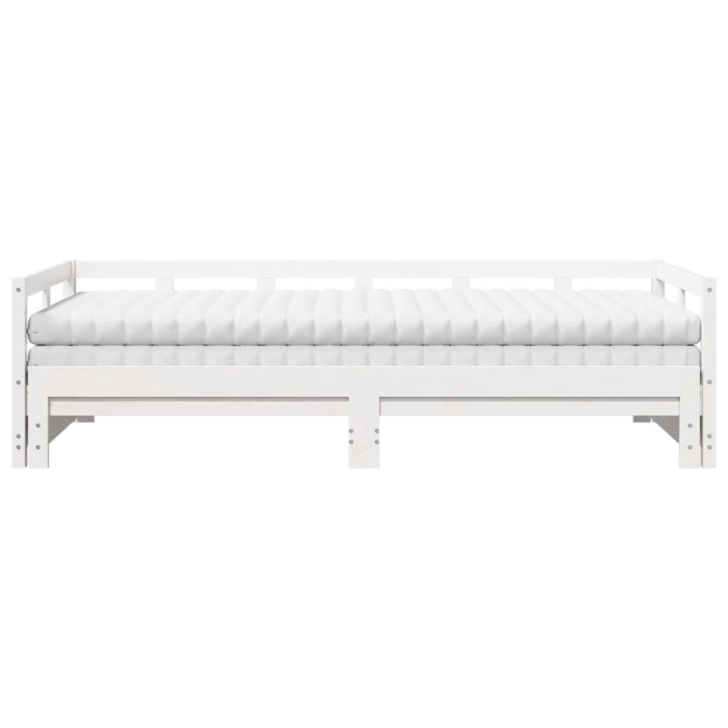 vidaXL Slaapbank met onderschuifbed en matras 90x200 cm grenenhout wit, foto 4