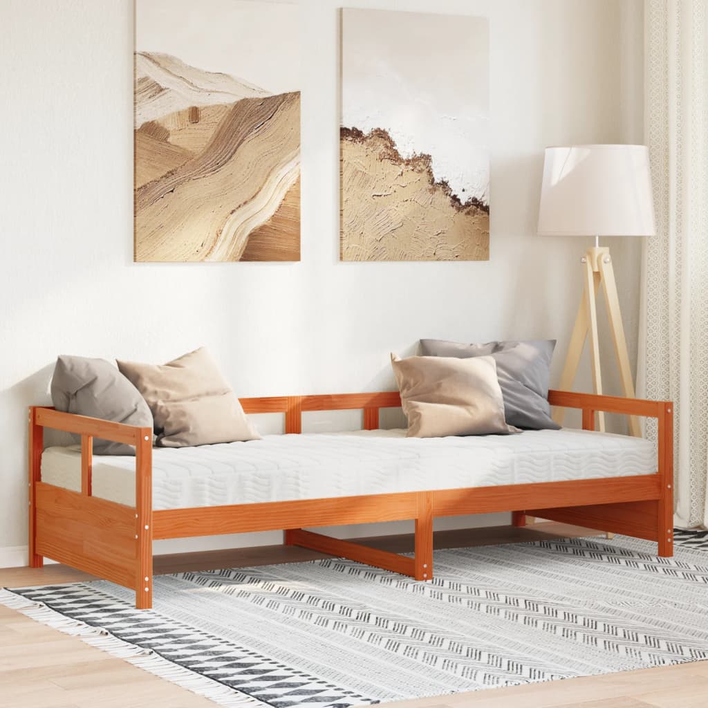 vidaXL Tagesbett mit Matratze Wachsbraun 80x200 cm Massivholz Kiefer