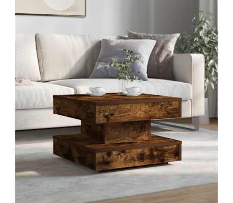 vidaXL Coffee Table 360-Degree Rotatable Smoked Oak 50x50x34.5 cm
