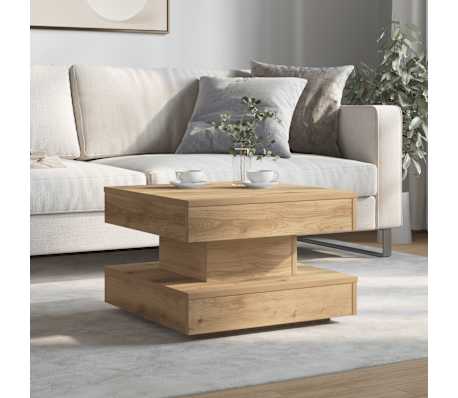 vidaXL Măsuță cafea rotativă 360 grade, stejar artizanal 50x50x34,5 cm