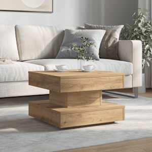 vidaXL Măsuță cafea rotativă 360 grade, stejar artizanal 50x50x34,5 cm