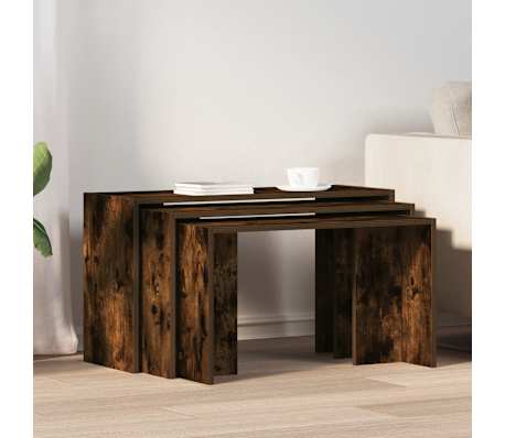 vidaXL Tables gigognes 3 pcs ch&ecirc;ne fum&eacute; bois d'ing&eacute;nierie