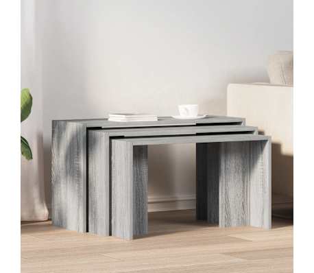 vidaXL Sustumiami staliukai, 3vnt., pilki ąžuolo, apdirbta mediena