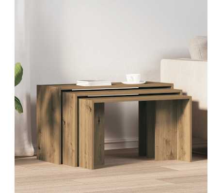 vidaXL 3 db k&eacute;zműves t&ouml;lgy sz&iacute;nű szerelt fa doh&aacute;nyz&oacute;asztal