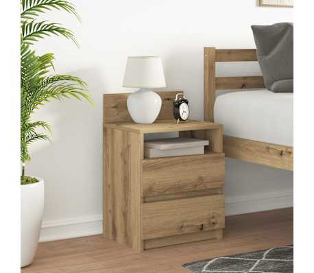 vidaXL k&eacute;zműves t&ouml;lgy sz&iacute;nű &eacute;jjeliszekr&eacute;ny 2 fi&oacute;kkal 40 x 33 x 60 cm