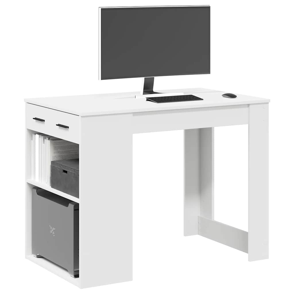 vidaXL Skrivbord med l&aring;da och hylla vit 102x62x77,5 cm konstruerat tr&auml;