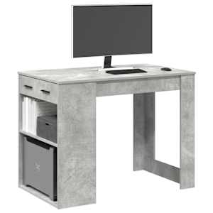 vidaXL kirjutuslaud sahtli ja riiuliga, betoonhall, 102x62x77,5 cm