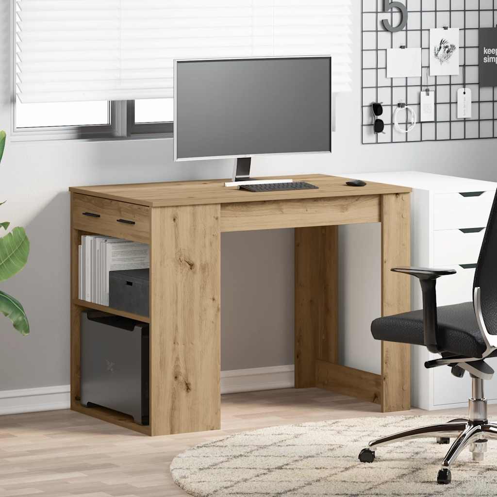 vidaXL Bureau met lade en plank 102x62x77,5 cm hout artisanaal eiken