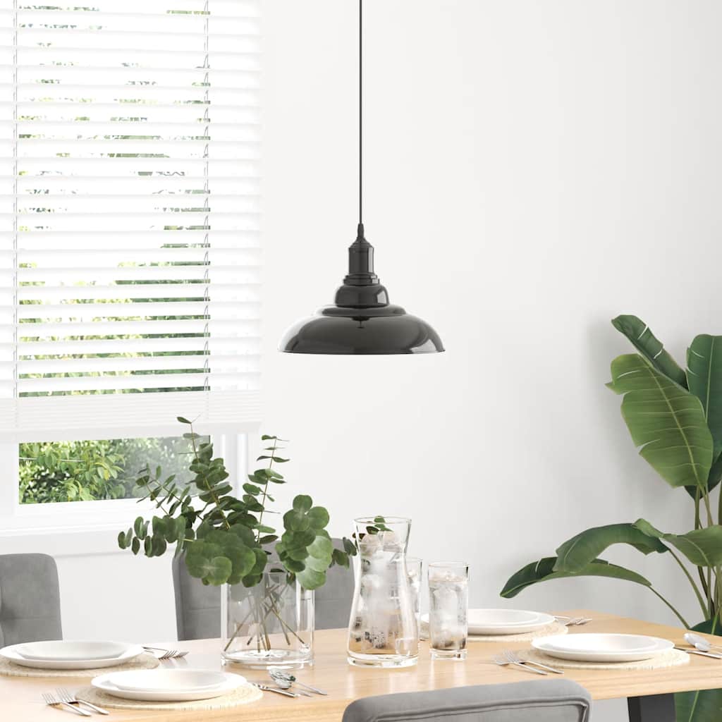 vidaXL Hanglamp in hoogte verstelbaar E27 Ø31 cm metaal glanzend zwart afbeelding