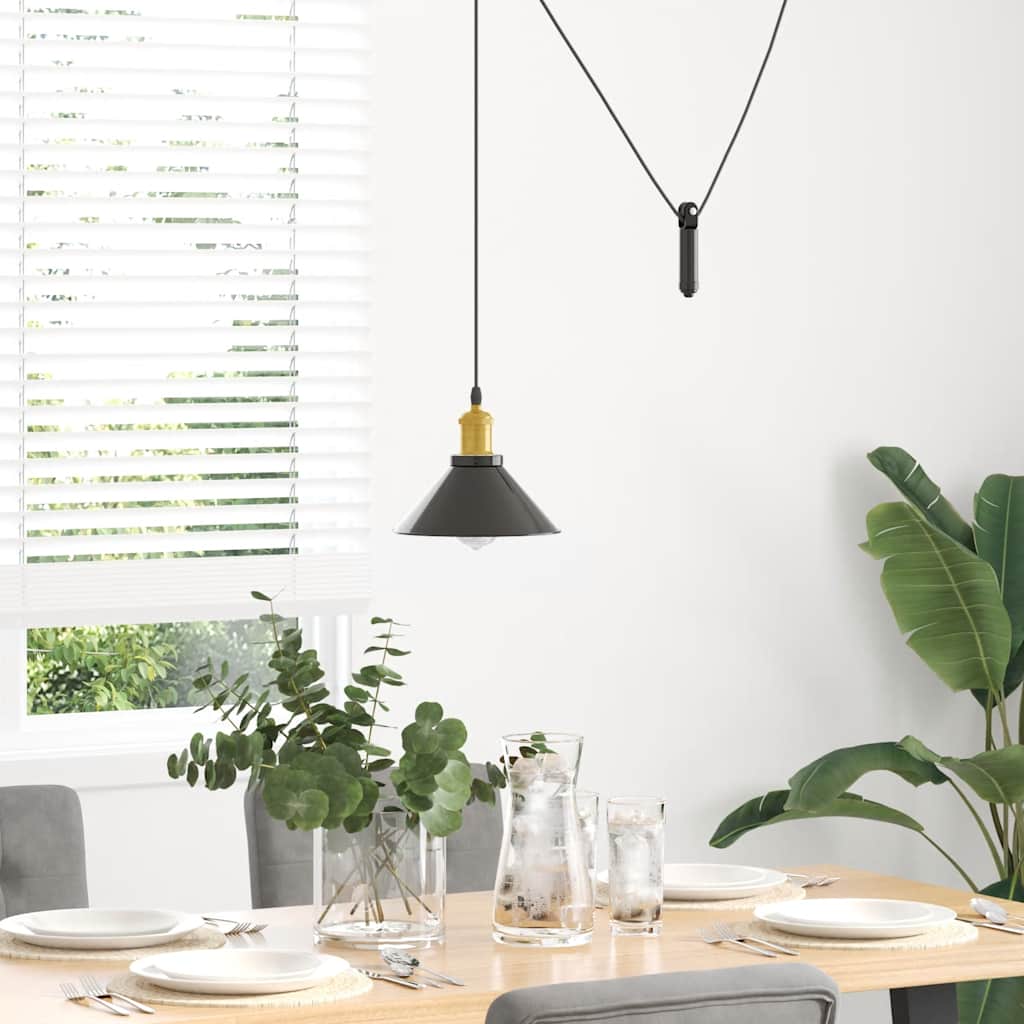 vidaXL Hanglamp in hoogte verstelbaar E27 Ø22 cm metaal glanzend zwart afbeelding