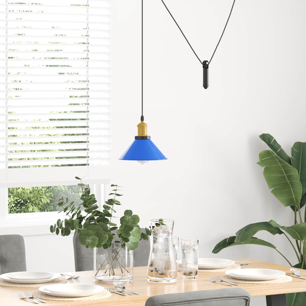 vidaXL Hanglamp in hoogte verstelbaar E27 Ø22 cm metaal donkerblauw afbeelding
