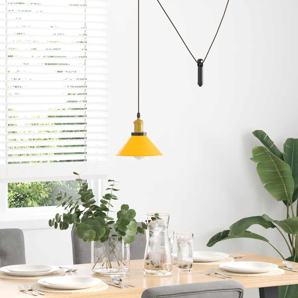 vidaXL Hanglamp in hoogte verstelbaar E27 Ø22 cm metaal glanzend geel afbeelding