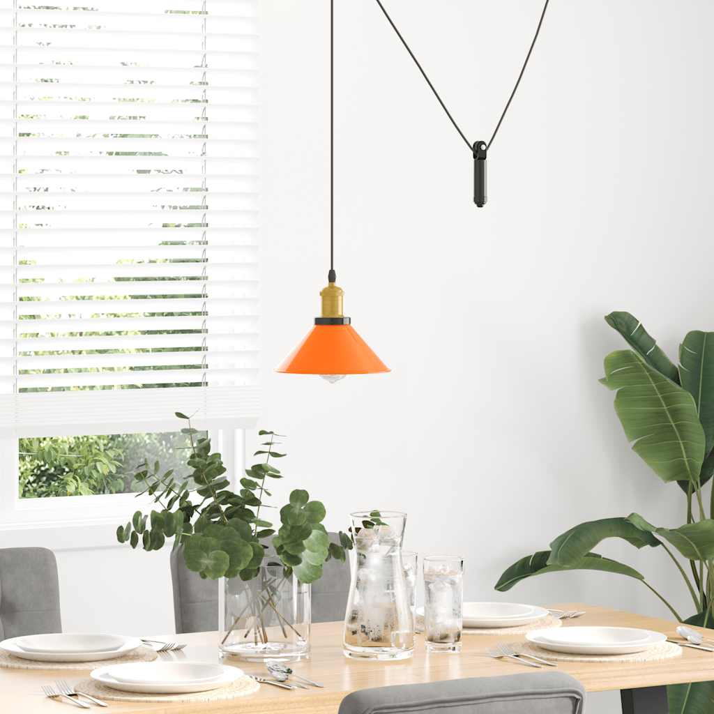 vidaXL Hanglamp in hoogte verstelbaar E27 Ø22cm metaal glanzend oranje afbeelding