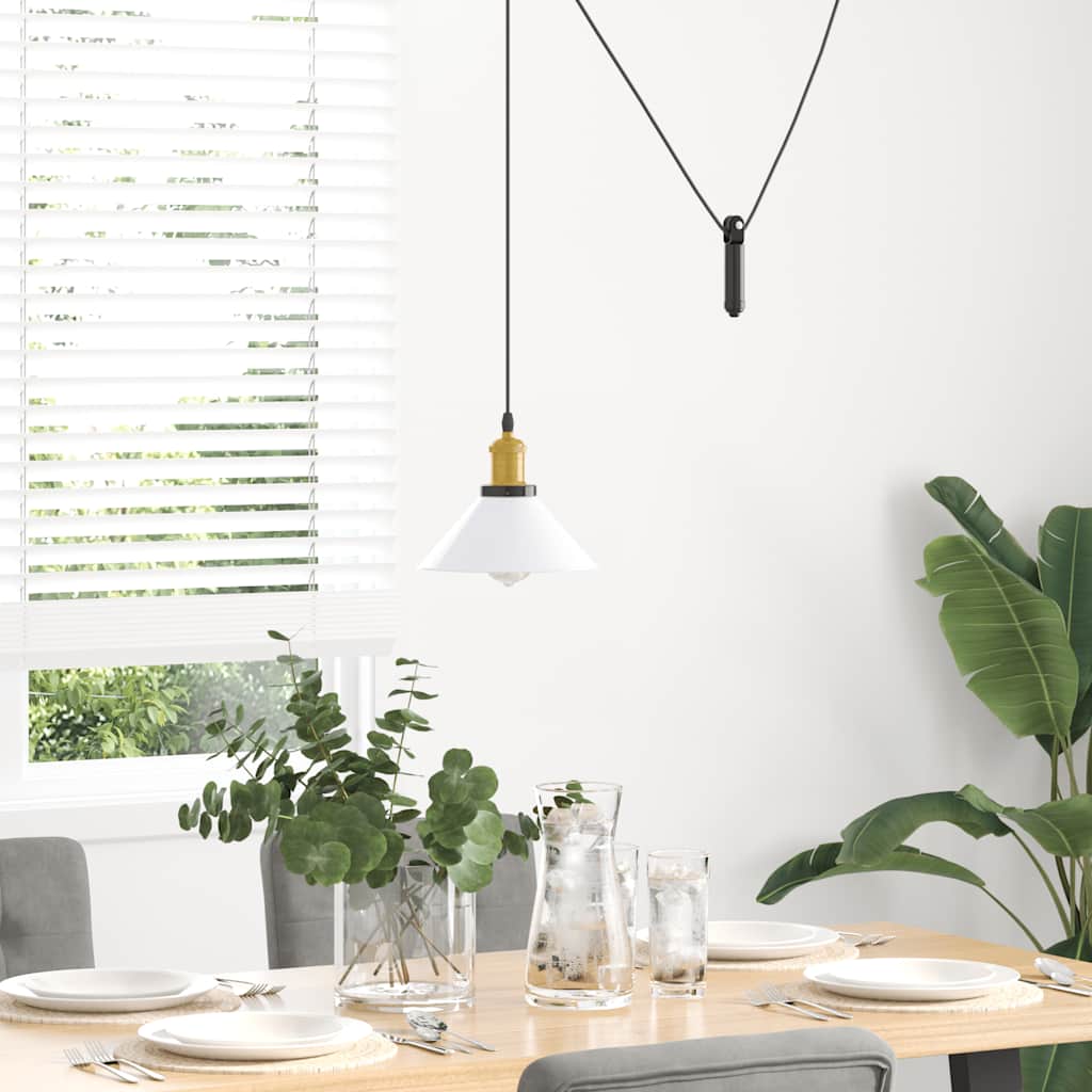 vidaXL Hanglamp in hoogte verstelbaar E27 Ø22 cm metaal glanzend wit afbeelding