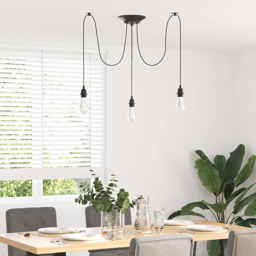 vidaXL Hanglamp met 3 lamphouders E27 metaal zwart afbeelding