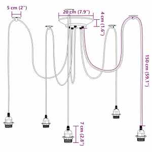 Závěsné svítidlo se 5 držáků lamp E27 černé metal - obrázek 13