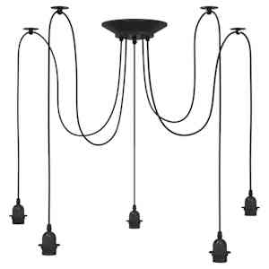 Závěsné svítidlo se 5 držáků lamp E27 černé metal - obrázek 5
