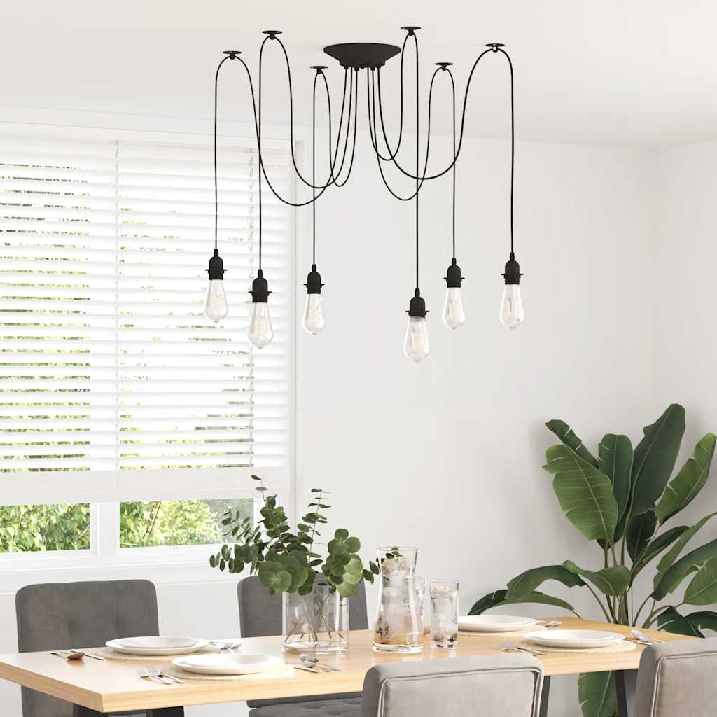 vidaXL Hanglamp met 6 lamphouders E27 metaal zwart afbeelding