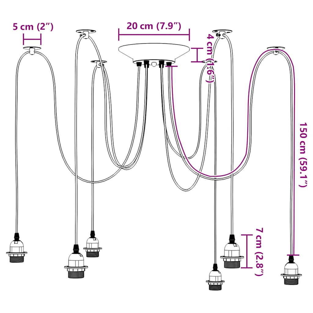 Hanglamp met 6 lamphouders E27 metaal zwart image 13