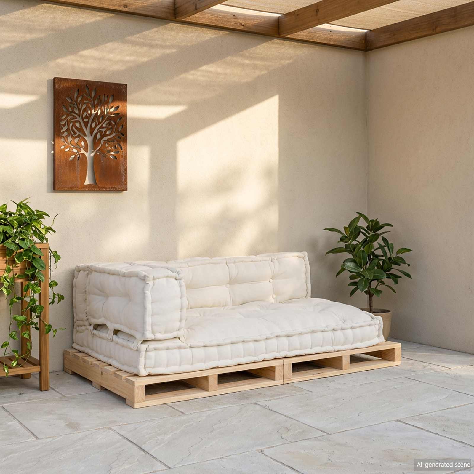 Pallet Sofa Kussen 3 pcs Crèmekleurig 120 x 80 x 34 cm Stof image 3