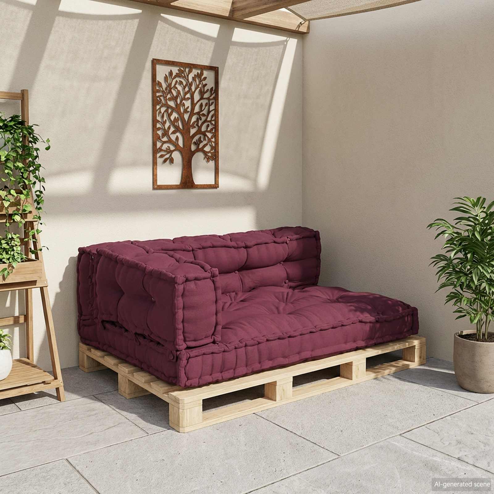 Pallet Sofa Kussen 3 pcs Bordeaux 120 x 80 x 38 cm Stof image 3