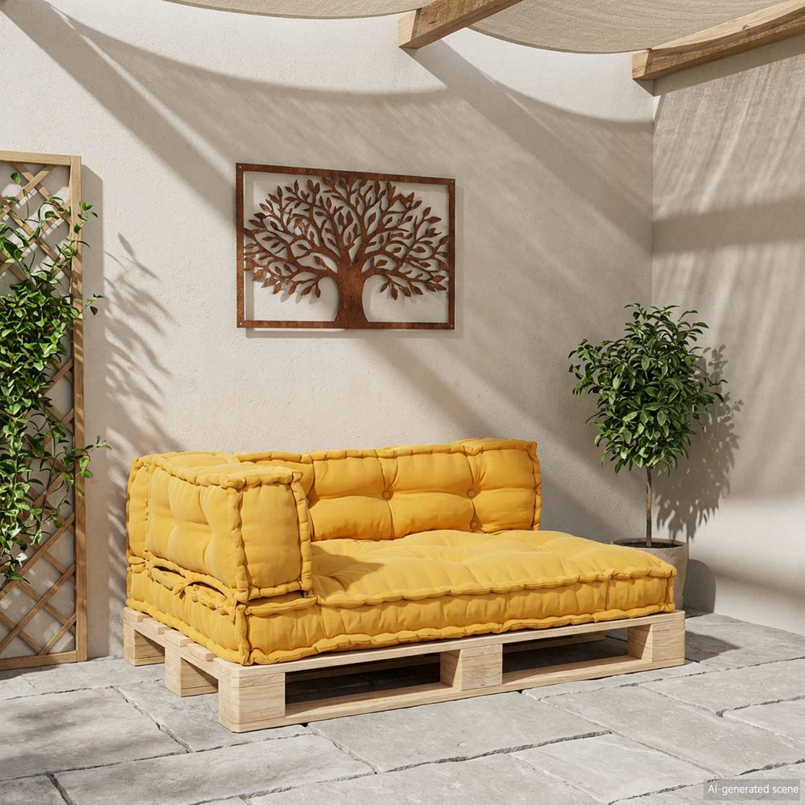 Pallet Sofa Kussen 3 pcs Geel 120 x 80 x 38 cm Stof image 3