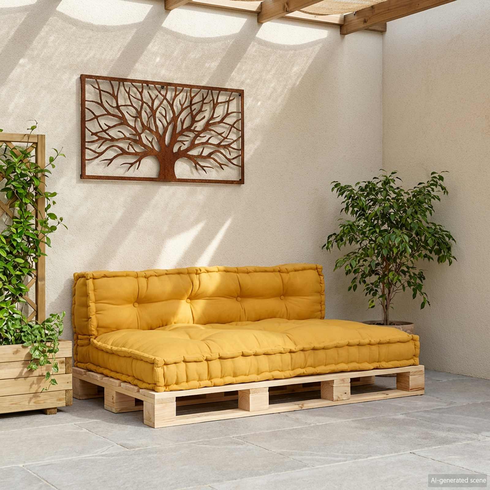 Pallet Sofa Kussen 2 pcs Geel 120 x 80 x 38 cm Stof image 3