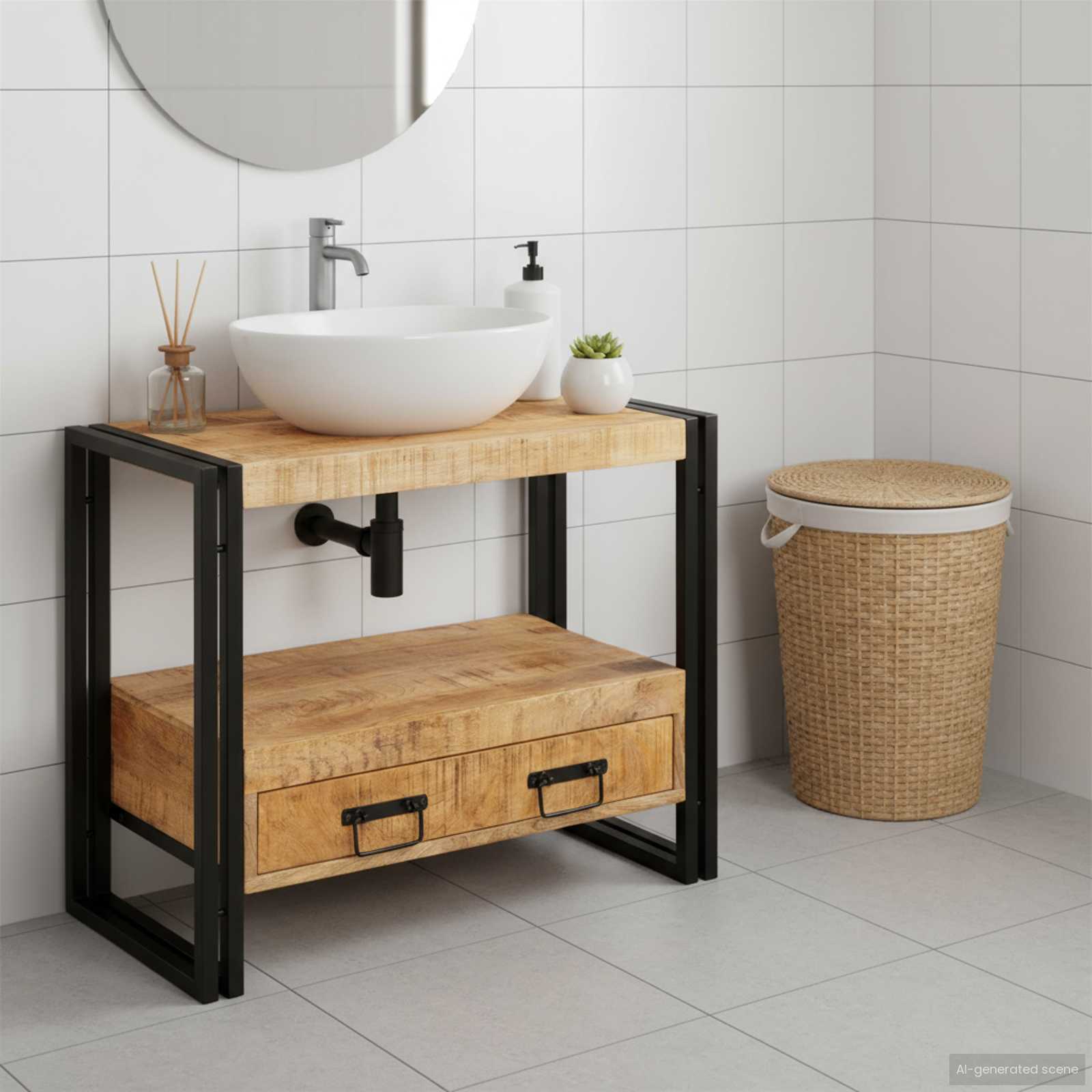 vidaXL Sminkskåp med låda Brun 71 x 33 x 58 cm Massivt mangoträ